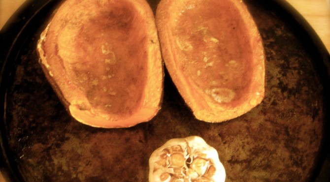 Roasted things, cooling. I had them in the oven at 200 degrees for about 25 minutes.